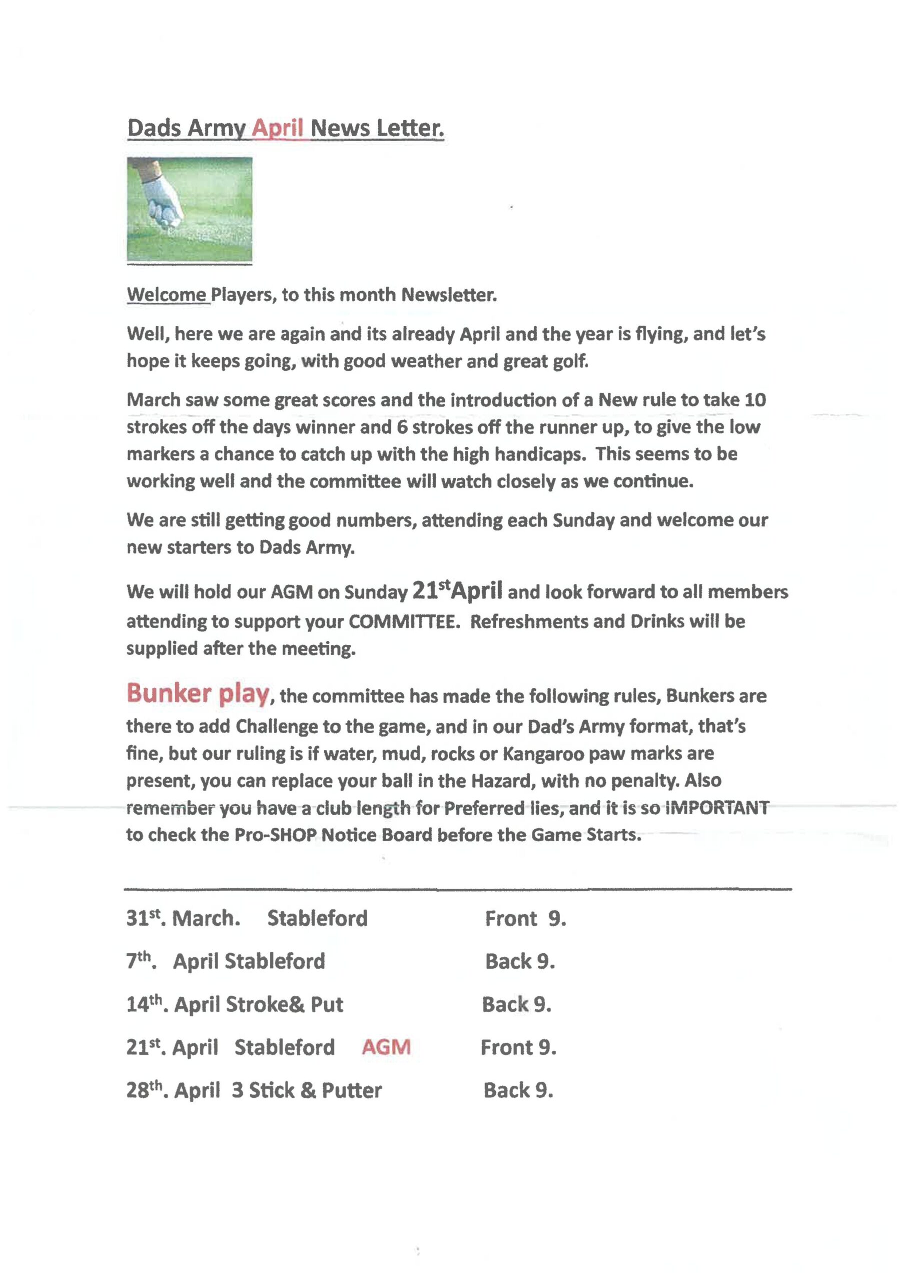 Dads Army golf newsletter April