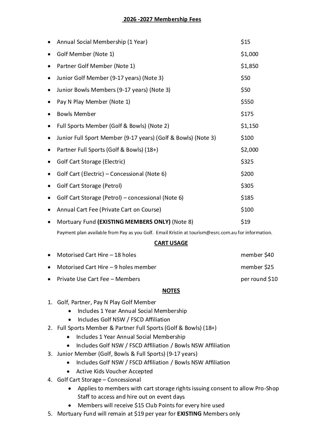 2026 - 2027 Membership Fees